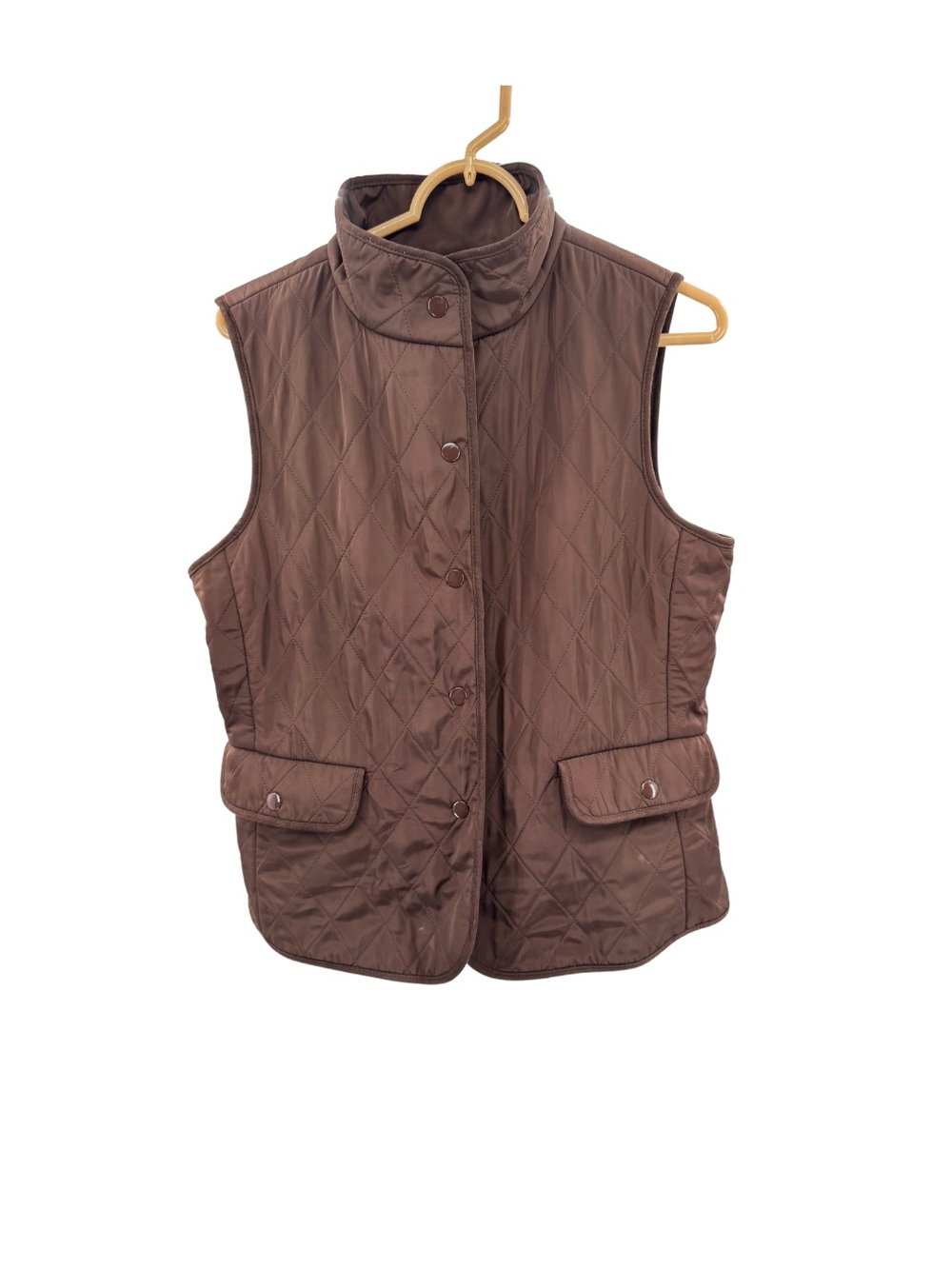 Talbots Quilted Sleeveless Vest in chocolate brown fleece lined S fall winter